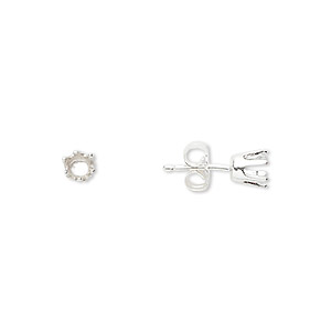 Earstud, Snap-Tite®, sterling silver, 6mm 6-prong round setting. Sold ...